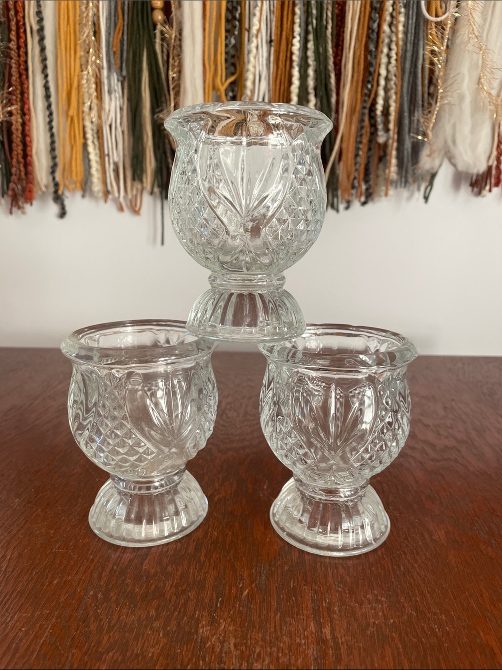Set of 3 glass votive candle holders like new
